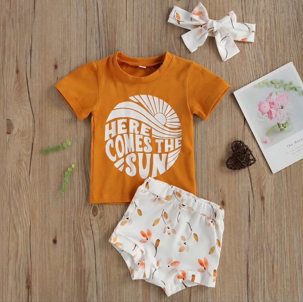 Baby Girl Short Sleeve Letter Print T-shirt Floral Shorts Summer Outfit Set 3-6M